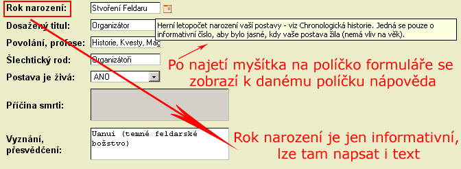 Formulář postavy postava